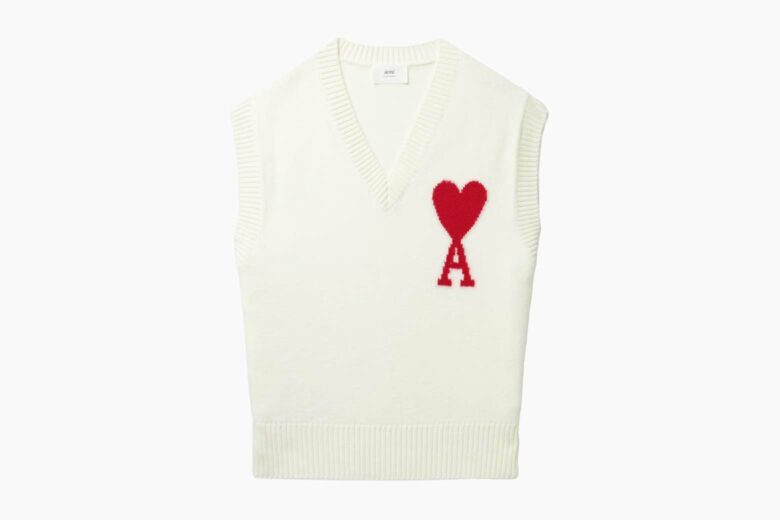 best sweaters men ami paris logo jacquard wool sweater vest review - Luxe Digital