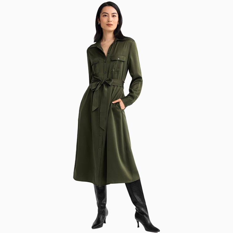 women business casual guide lilysilk sand washed pocket trench dress - Luxe Digital