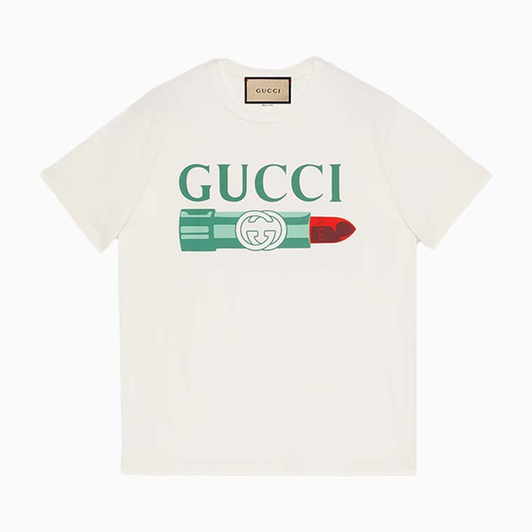 women casual dress code guide gucci lipstick print print cotton t shirt - Luxe Digital