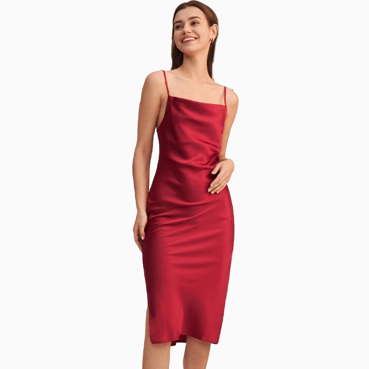 women cocktail attire guide lilysilk cowl neck silk slip dress - Luxe Digital