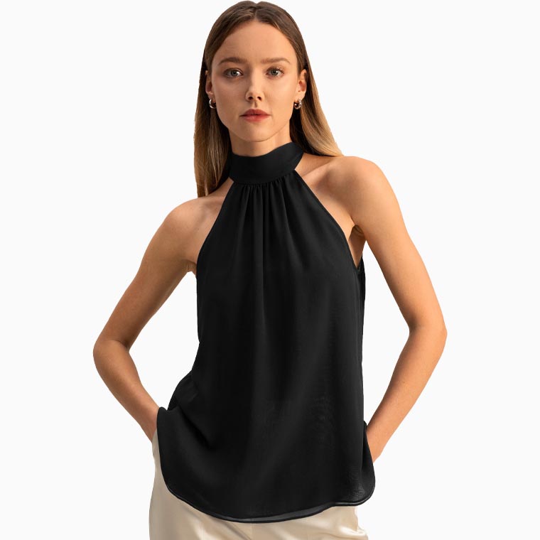 women cocktail attire guide lilysilk silk georgette halter neck top - Luxe Digital